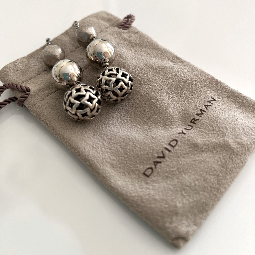 David Yurman Sterling Silver Tapestry Three-Ball Drop Earrings